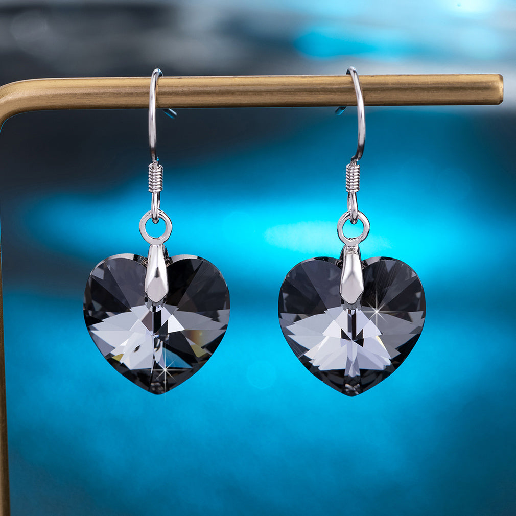 Anting Menjuntai Tetesan Hati Kristal Austria untuk Wanita Anting Hypoallergenic Kait Perak Sterling 925
