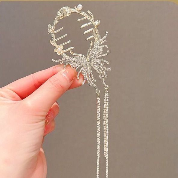Luxurious Phoenix Crystal Hairpin with Pearl-Embellished Chains for Women Jewelry Gifts