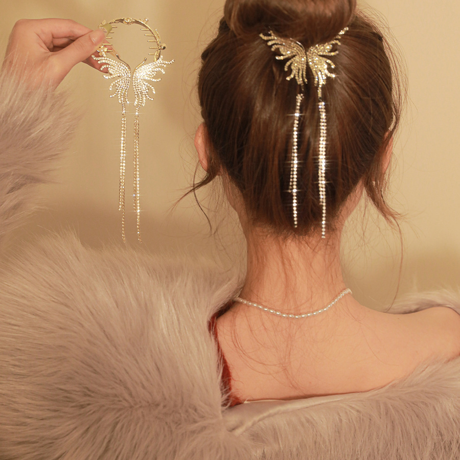 Luxurious Phoenix Crystal Hairpin with Pearl-Embellished Chains for Women Jewelry Gifts