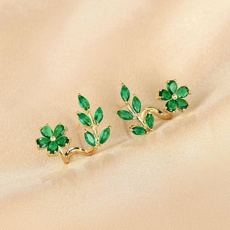 Chic Green Zircon Floral Earrings Ideal Gift for Women