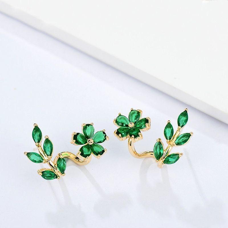 Chic Green Zircon Floral Earrings Ideal Gift for Women