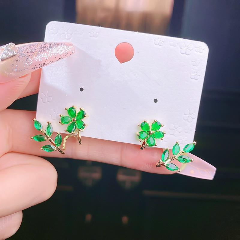 Chic Green Zircon Floral Earrings Ideal Gift for Women