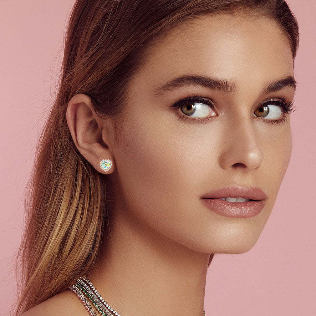 Love Heart Swarovski Crystal Drop Stud Earrings for Women 14K Rose Gold Plated Hypoallergenic Jewelry