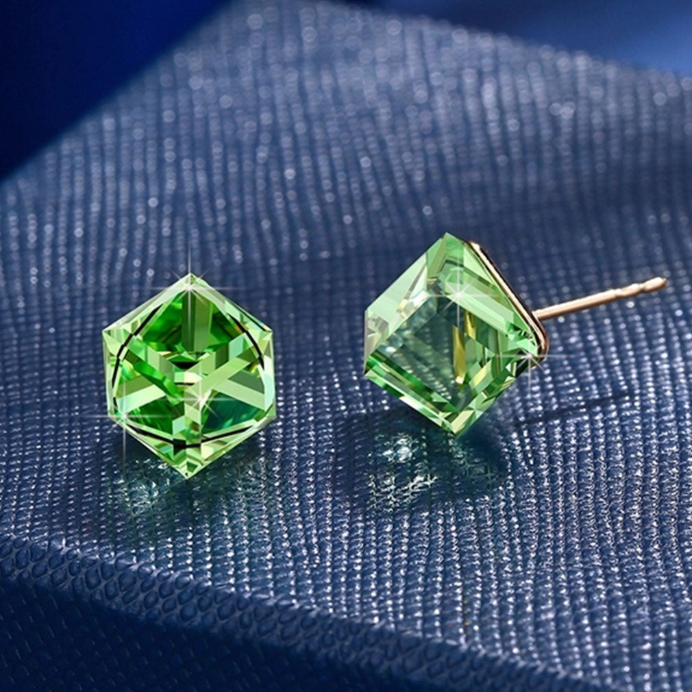 Cube Swarovski Crystal Drop Stud Earrings for Women Fashion S925 Sterling Silver Hypoallergenic Jewelry