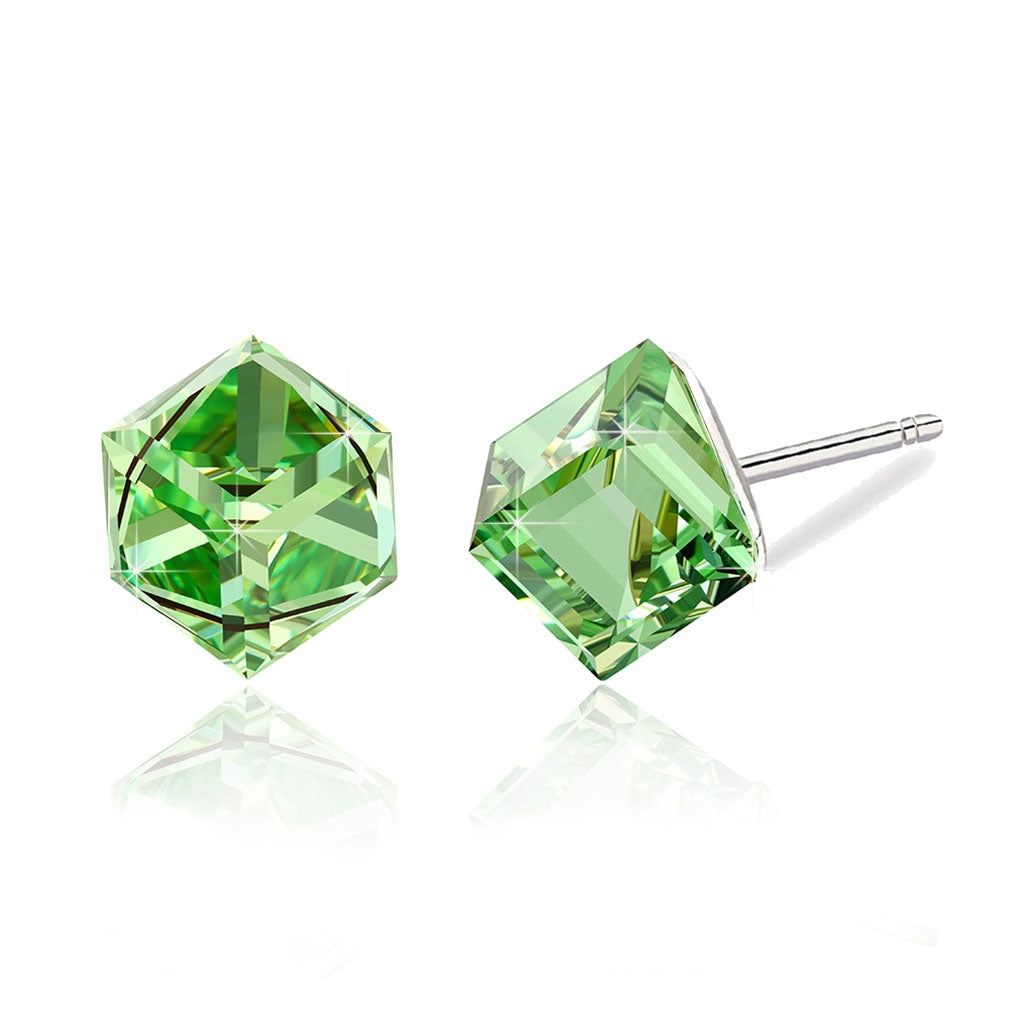 Cube Swarovski Crystal Drop Stud Earrings for Women Fashion S925 Sterling Silver Hypoallergenic Jewelry