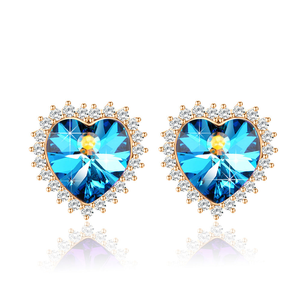 Love Heart Swarovski Crystal Drop Stud Earrings for Women 14K Rose Gold Plated Hypoallergenic Jewelry