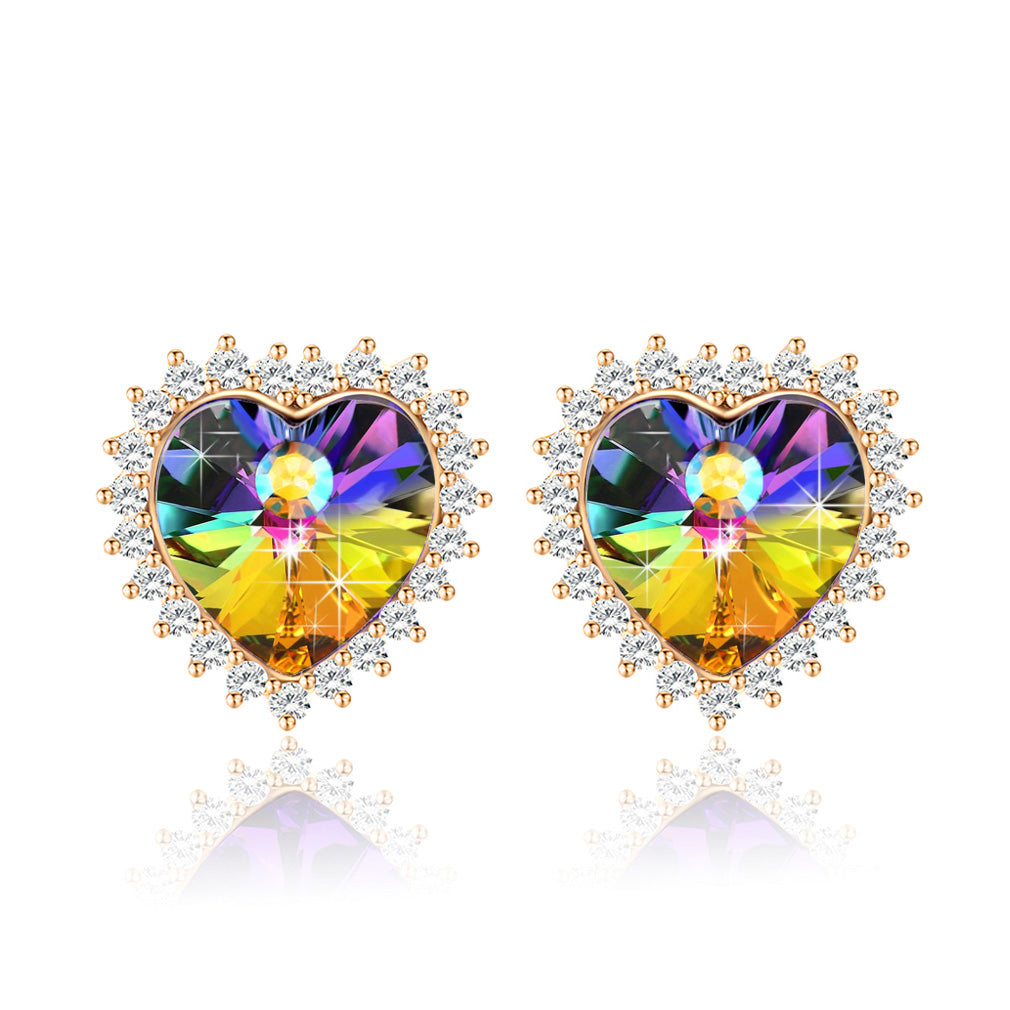 Love Heart Swarovski Crystal Drop Stud Earrings for Women 14K Rose Gold Plated Hypoallergenic Jewelry
