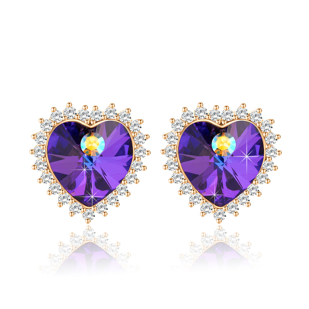 Love Heart Swarovski Crystal Drop Stud Earrings for Women 14K Rose Gold Plated Hypoallergenic Jewelry