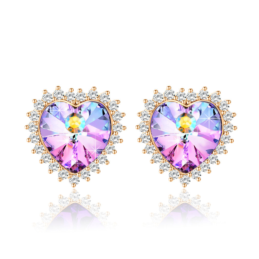 Love Heart Swarovski Crystal Drop Stud Earrings for Women 14K Rose Gold Plated Hypoallergenic Jewelry