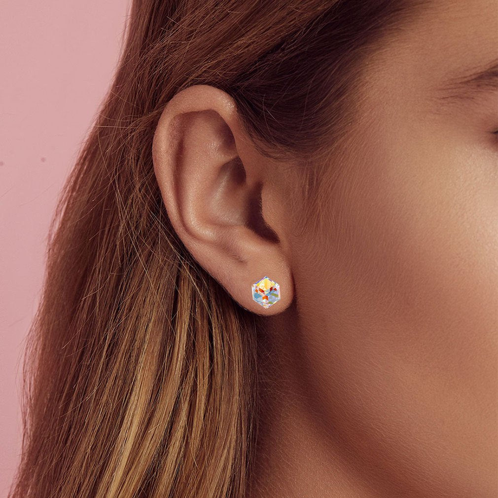 Cube Swarovski Crystal Drop Stud Earrings for Women Fashion S925 Sterling Silver Hypoallergenic Jewelry