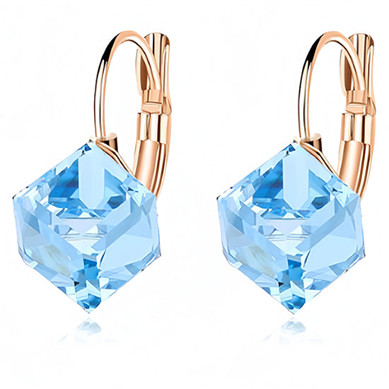 Love Heart Swarovski Crystal Drop Stud Earrings for Women 14K Rose Gol