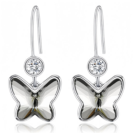 Austrian Crystal Butterfly Dangle Hook Earrings  - 14K Gold Plated Hypoallergenic Jewelry