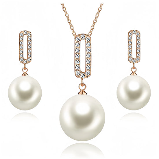Freshwater Cultured Pearl Necklace & Earrings - 14K Gold Plated Jewelry Set