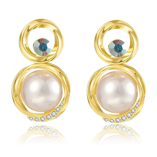 Trendy Austrian Crystal Halo Pearl Stud Earrings