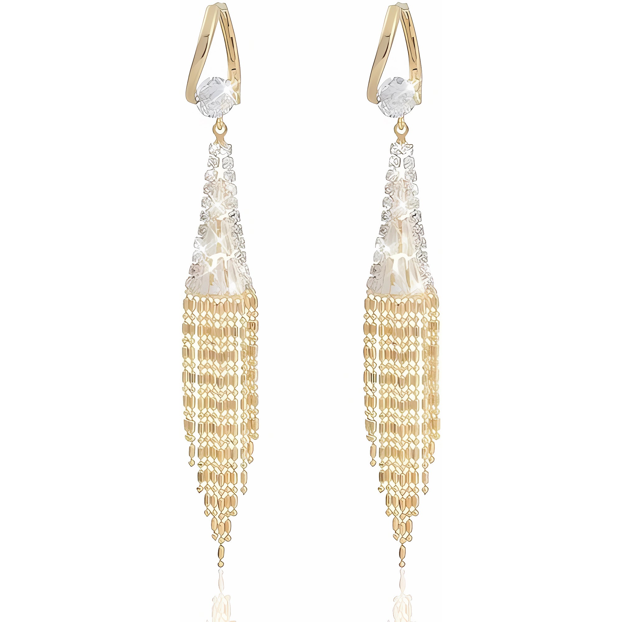 Gold Earrings for Women Chandelier Dangle Earrings 18k Gold Plated Cubic Zircon Drop Earrings Crystal Fringe Long Tassel Earrings