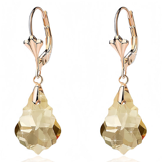 Austrian Crystal Baroque Drop Leverback Earrings  Fashion 14K Gold Plated Hypoallergenic Jewelry