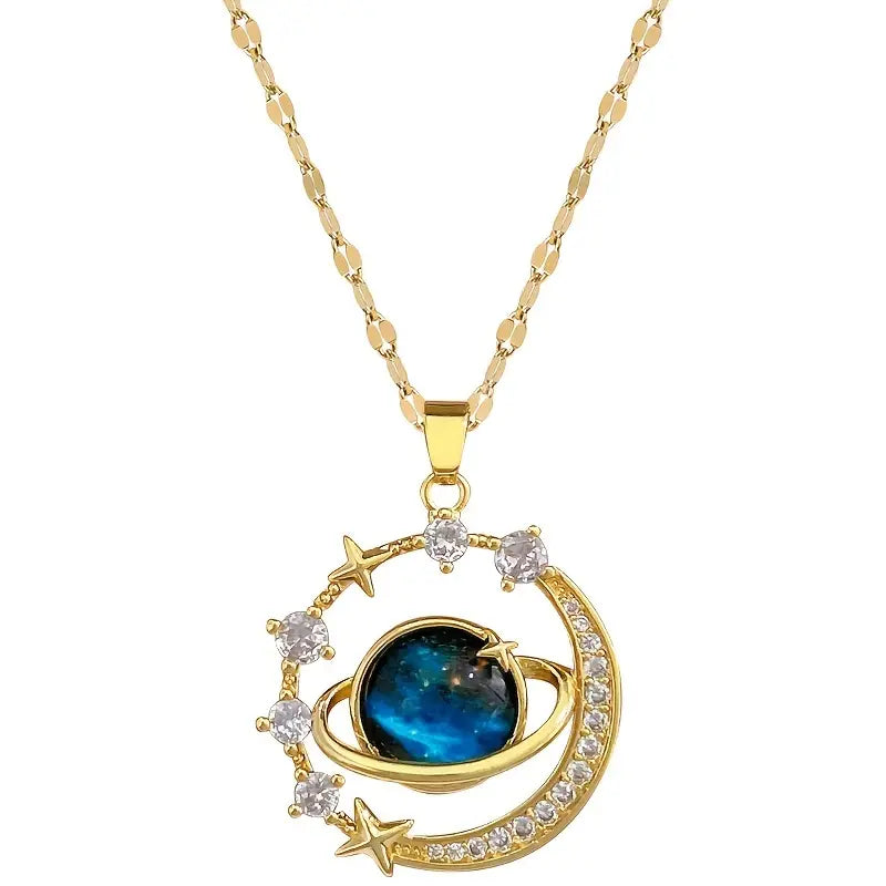 Fashionable And Exquisite Dreamy Planet Series Jewelry, Sparkling Zircon Decoration, Star And Moon Pendant Necklace, Perfect Gift