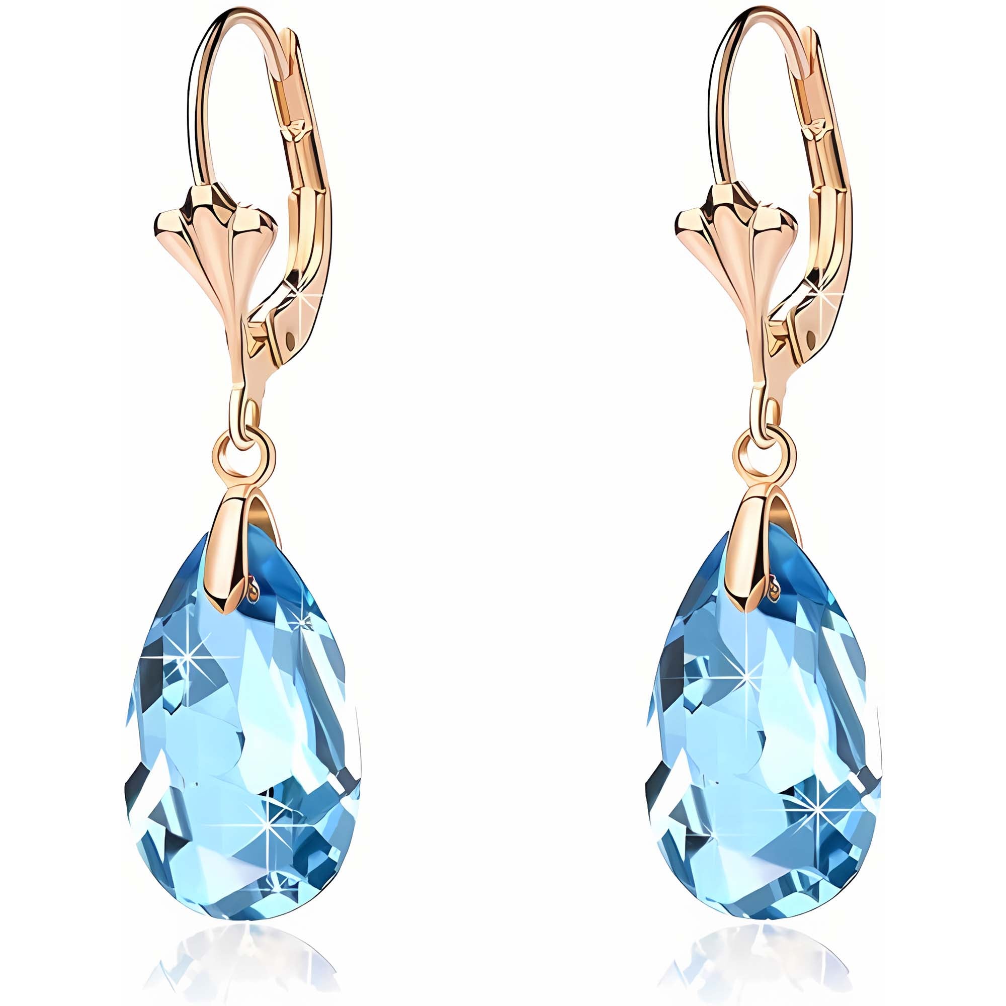 Austrian Crystal Teardrop Leverback Dangle Earrings for Women Fashion 14K Gold Plated Hypoallergenic Jewelry