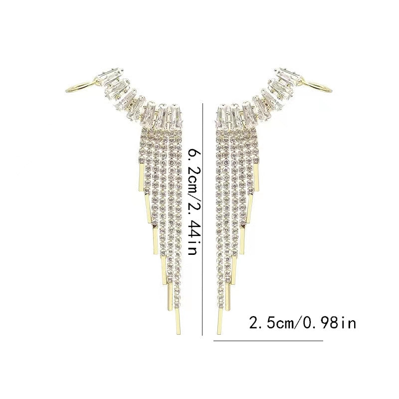 Elegant Zircon Tassel Earrings for Women 14K Gold Plated Ear Clip Jewelry