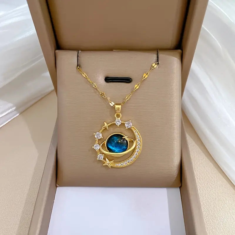 Fashionable And Exquisite Dreamy Planet Series Jewelry, Sparkling Zircon Decoration, Star And Moon Pendant Necklace, Perfect Gift