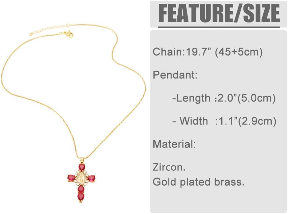 Religious Virgin Mary Cross Cubic Zirconia Pendant Necklaces for Women