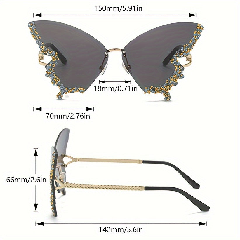 Glitzy Anti-Reflective Butterfly Sunglasses with Gradient Rhinestone - Versatile Outdoor & Party Wear