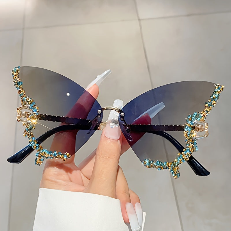 Glitzy Anti-Reflective Butterfly Sunglasses with Gradient Rhinestone - Versatile Outdoor & Party Wear