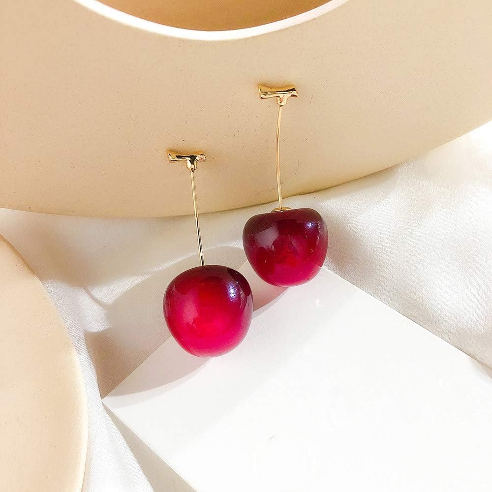 Fashion 3D Red Cherry Drop Earrings for Women Cute Fruit Gold Dangle Earrings Charm Jewelry Gift