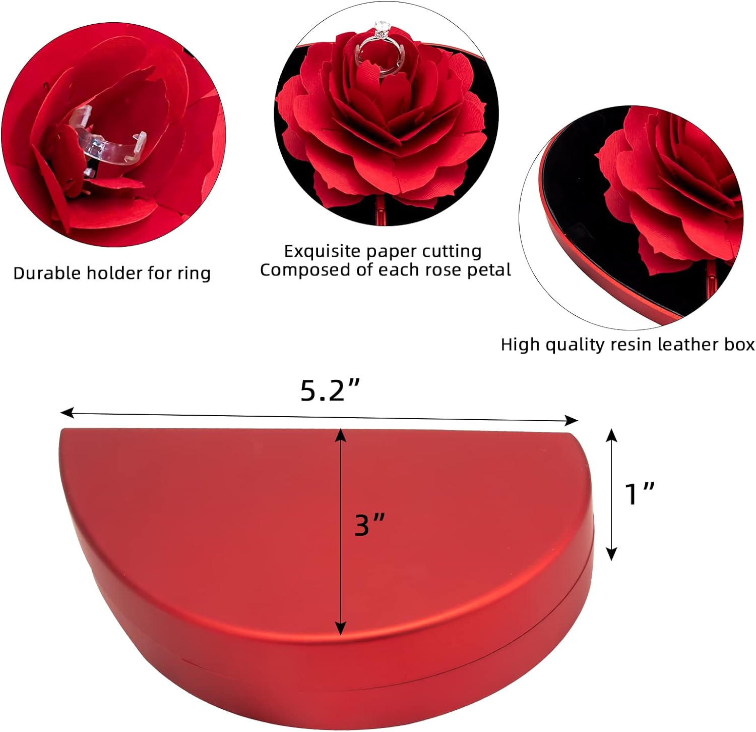 Ring Rose Box Surprise Jewelry Storage Holder for Woman as Jewelry Gift Case in Valentine's Day ect.(Heart Shaped)