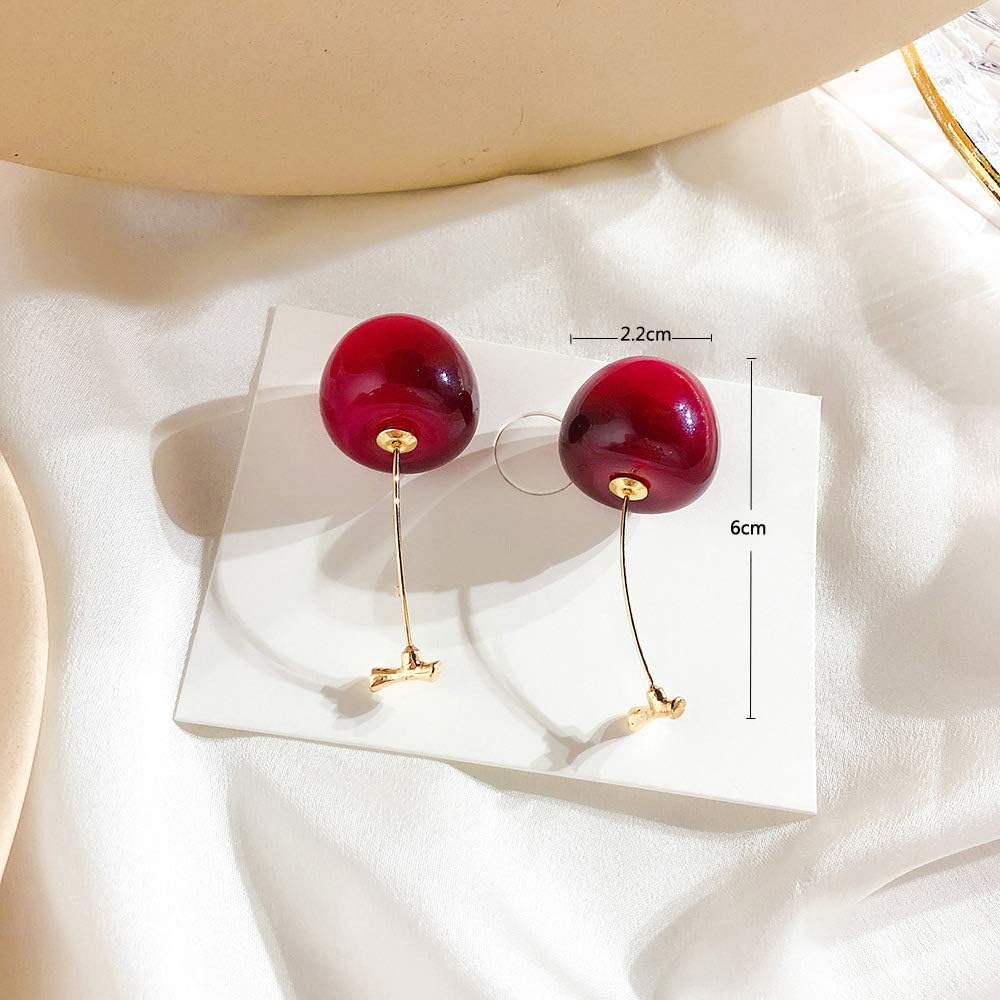 Fashion 3D Red Cherry Drop Earrings for Women Cute Fruit Gold Dangle Earrings Charm Jewelry Gift