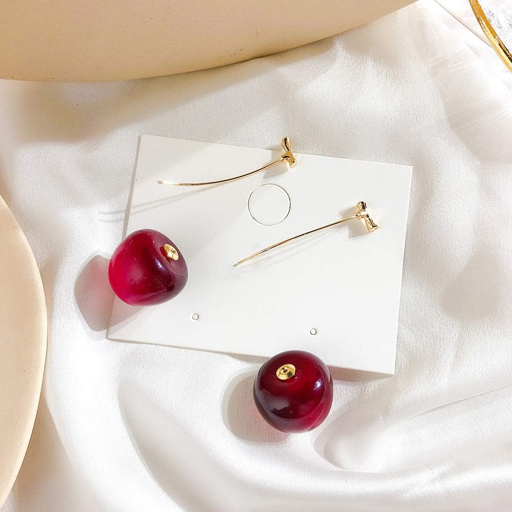 Fashion 3D Red Cherry Drop Earrings for Women Cute Fruit Gold Dangle Earrings Charm Jewelry Gift