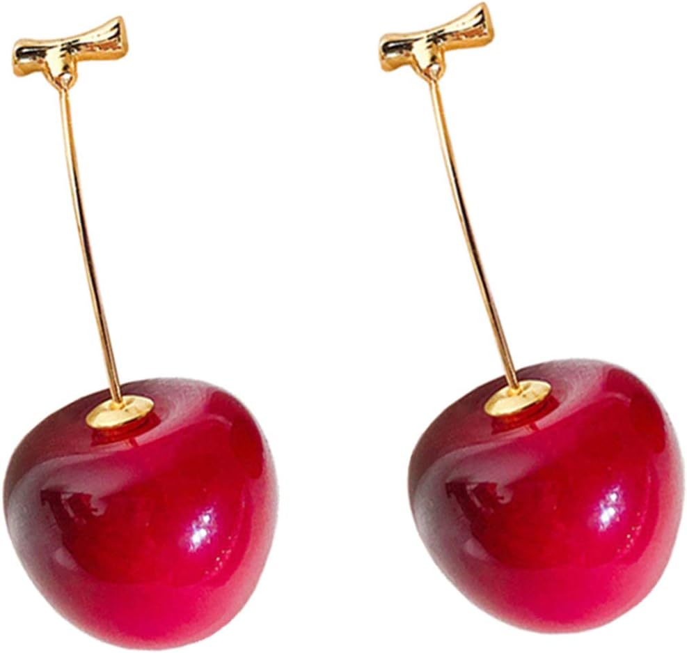 Fashion 3D Red Cherry Drop Earrings for Women Cute Fruit Gold Dangle Earrings Charm Jewelry Gift