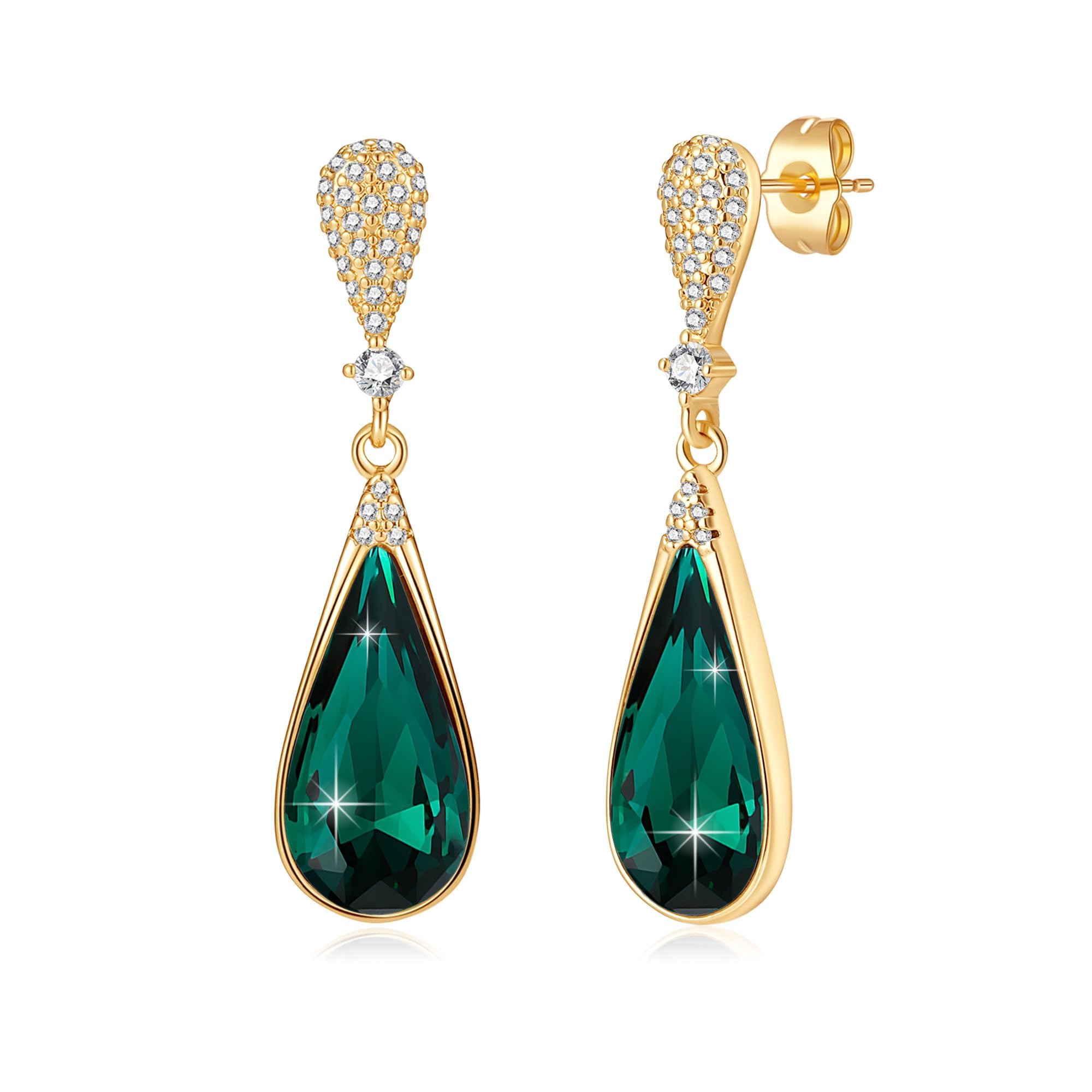 Austrian Crystal Teardrop Dangle Drop Earrings for Women 14K Gold Plated Hypoallergenic Jewelry Gift