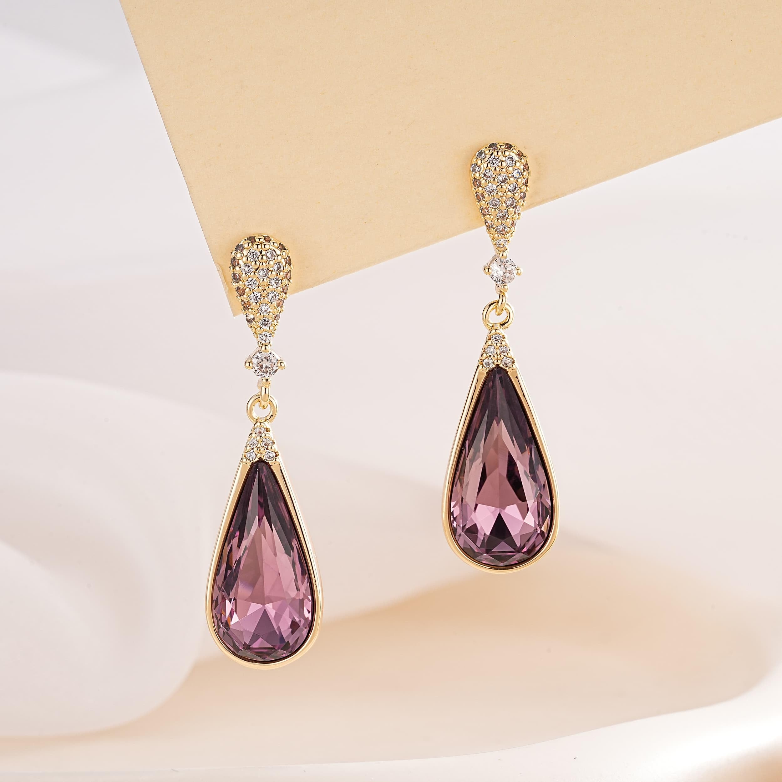 Austrian Crystal Teardrop Dangle Drop Earrings for Women 14K Gold Plated Hypoallergenic Jewelry Gift
