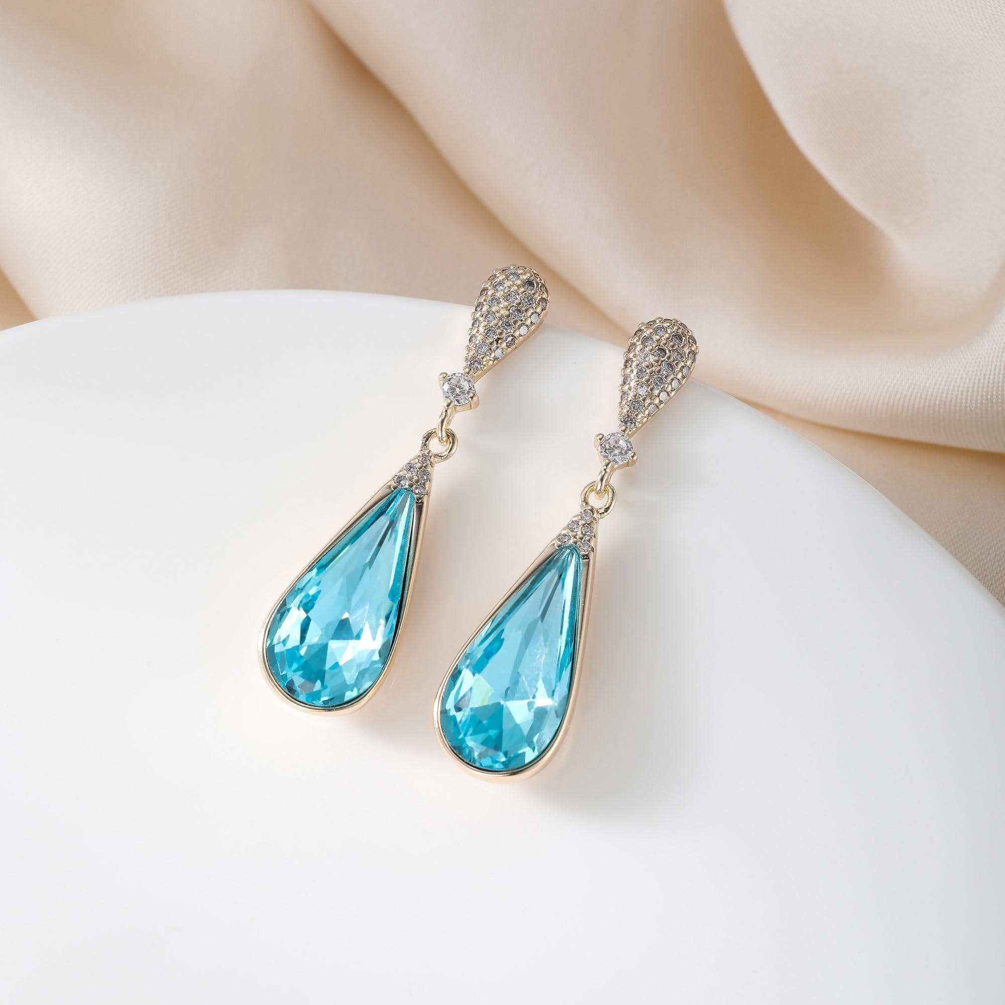 Austrian Crystal Teardrop Dangle Drop Earrings for Women 14K Gold Plated Hypoallergenic Jewelry Gift