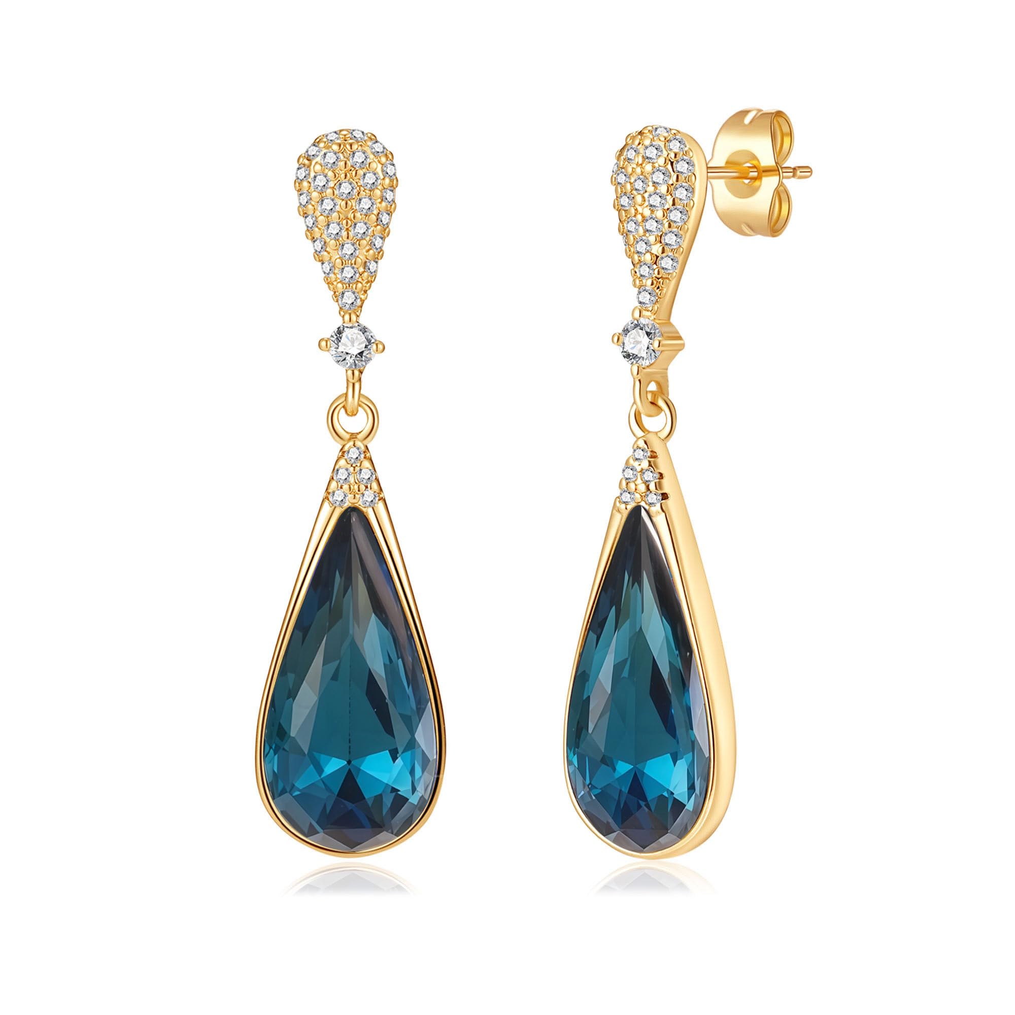 Austrian Crystal Teardrop Dangle Drop Earrings for Women 14K Gold Plated Hypoallergenic Jewelry Gift