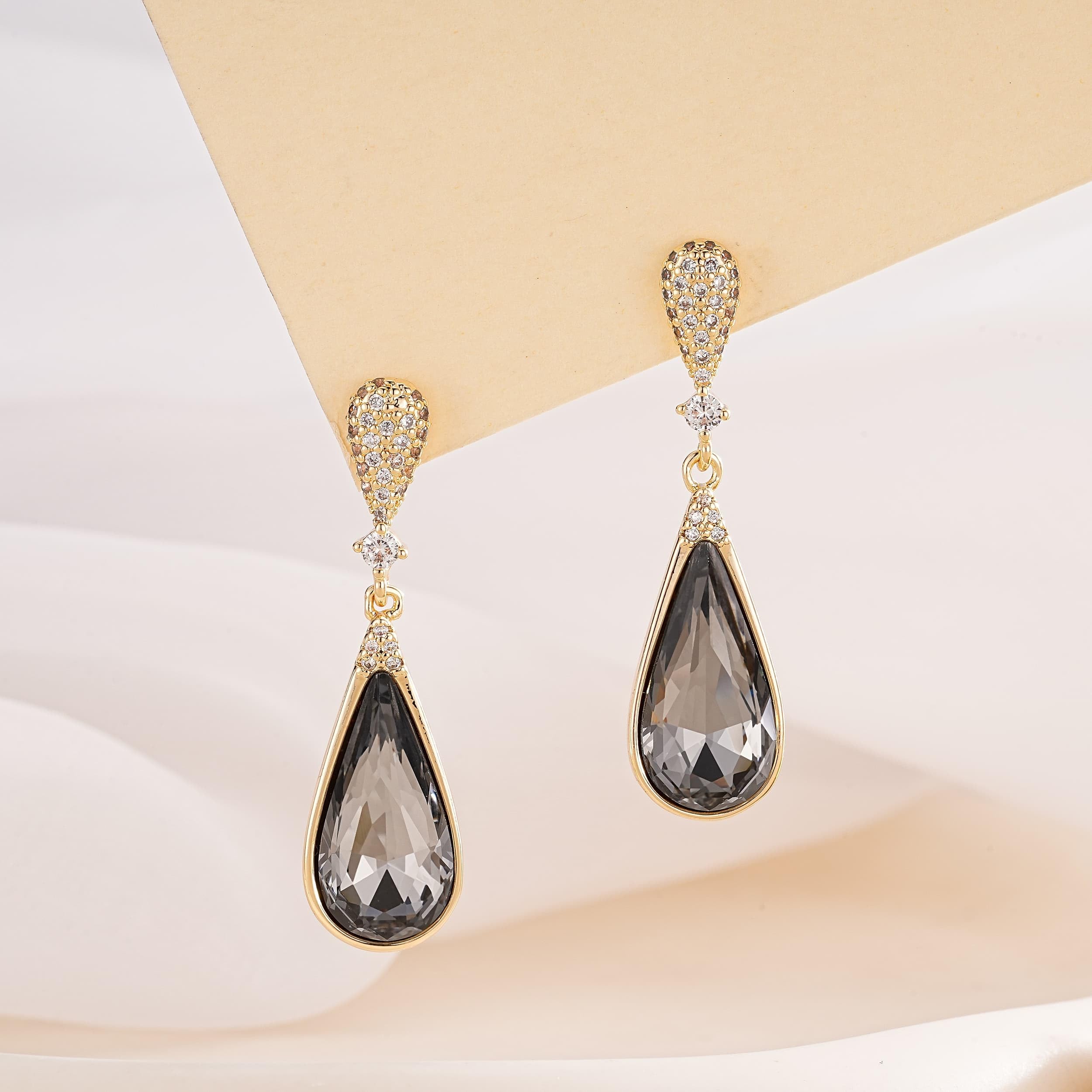 Austrian Crystal Teardrop Dangle Drop Earrings for Women 14K Gold Plated Hypoallergenic Jewelry Gift