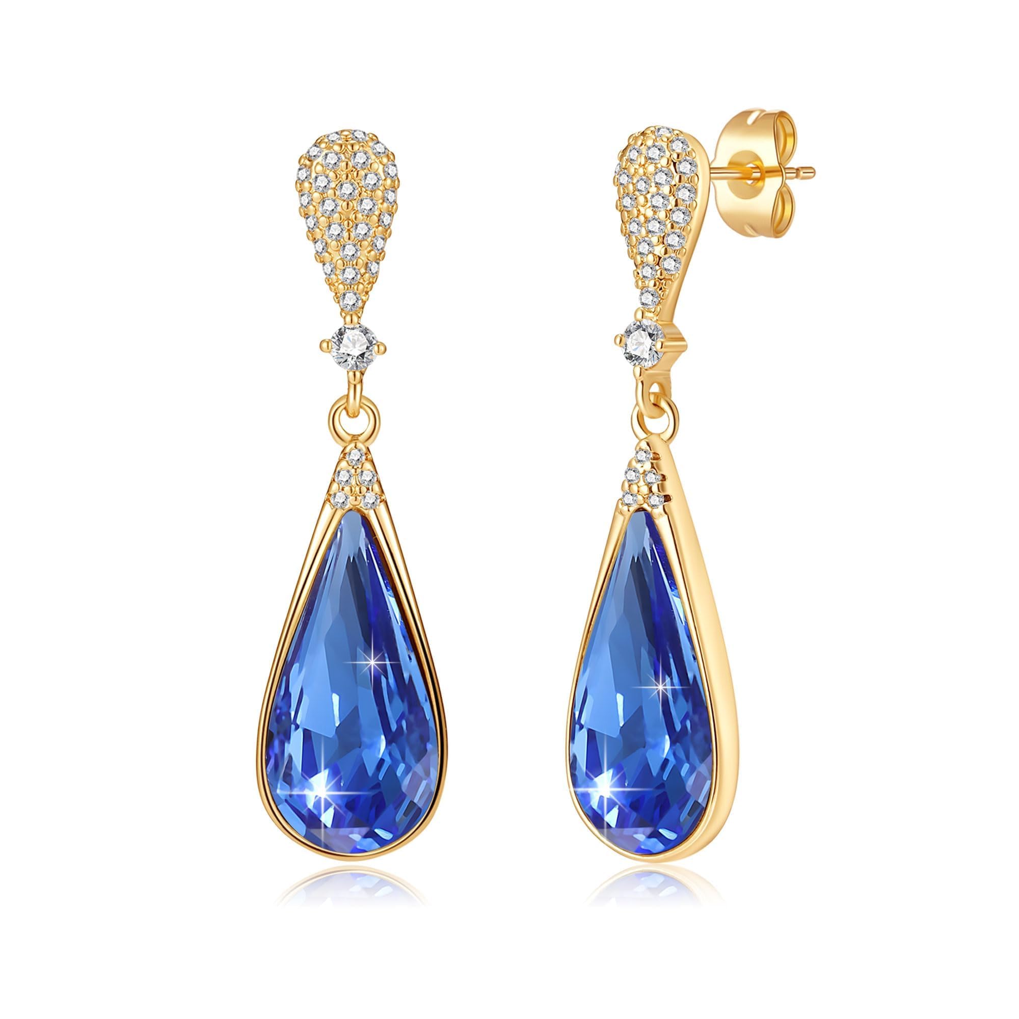 Austrian Crystal Teardrop Dangle Drop Earrings for Women 14K Gold Plated Hypoallergenic Jewelry Gift