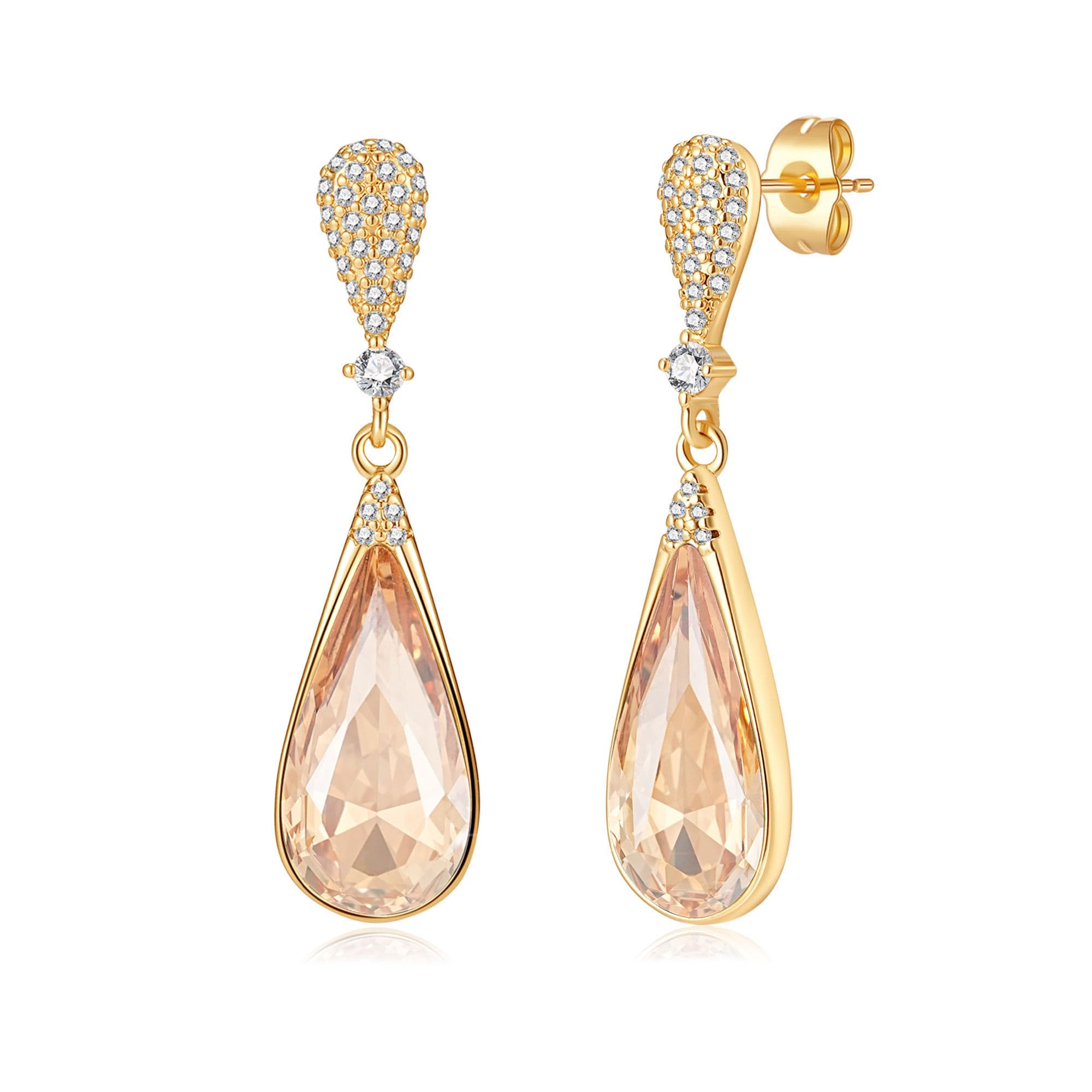 Austrian Crystal Teardrop Dangle Drop Earrings for Women 14K Gold Plated Hypoallergenic Jewelry Gift