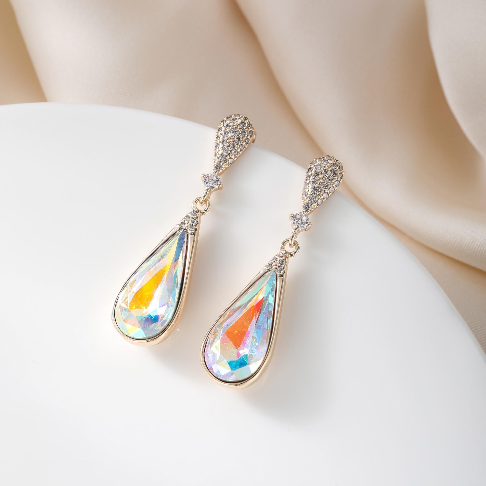Austrian Crystal Teardrop Dangle Drop Earrings for Women 14K Gold Plated Hypoallergenic Jewelry Gift