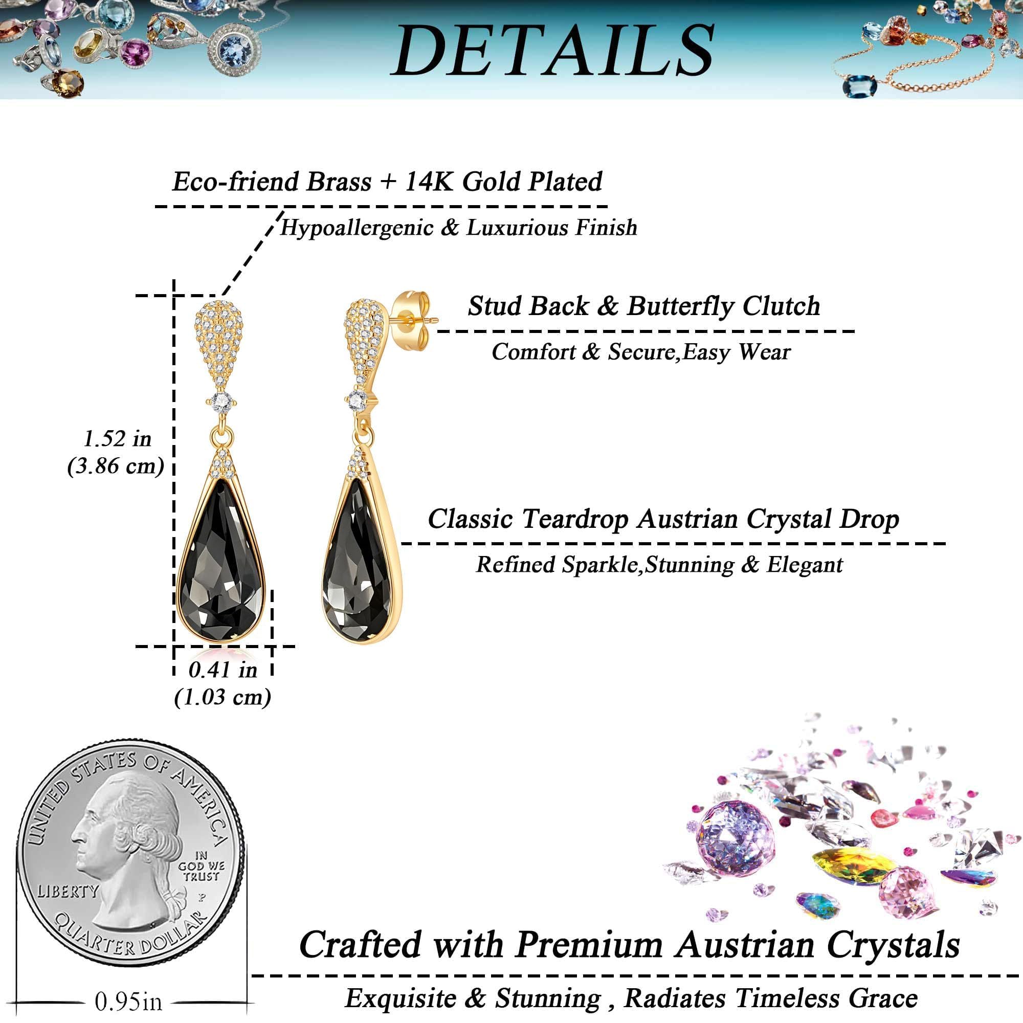 Austrian Crystal Teardrop Dangle Drop Earrings for Women 14K Gold Plated Hypoallergenic Jewelry Gift