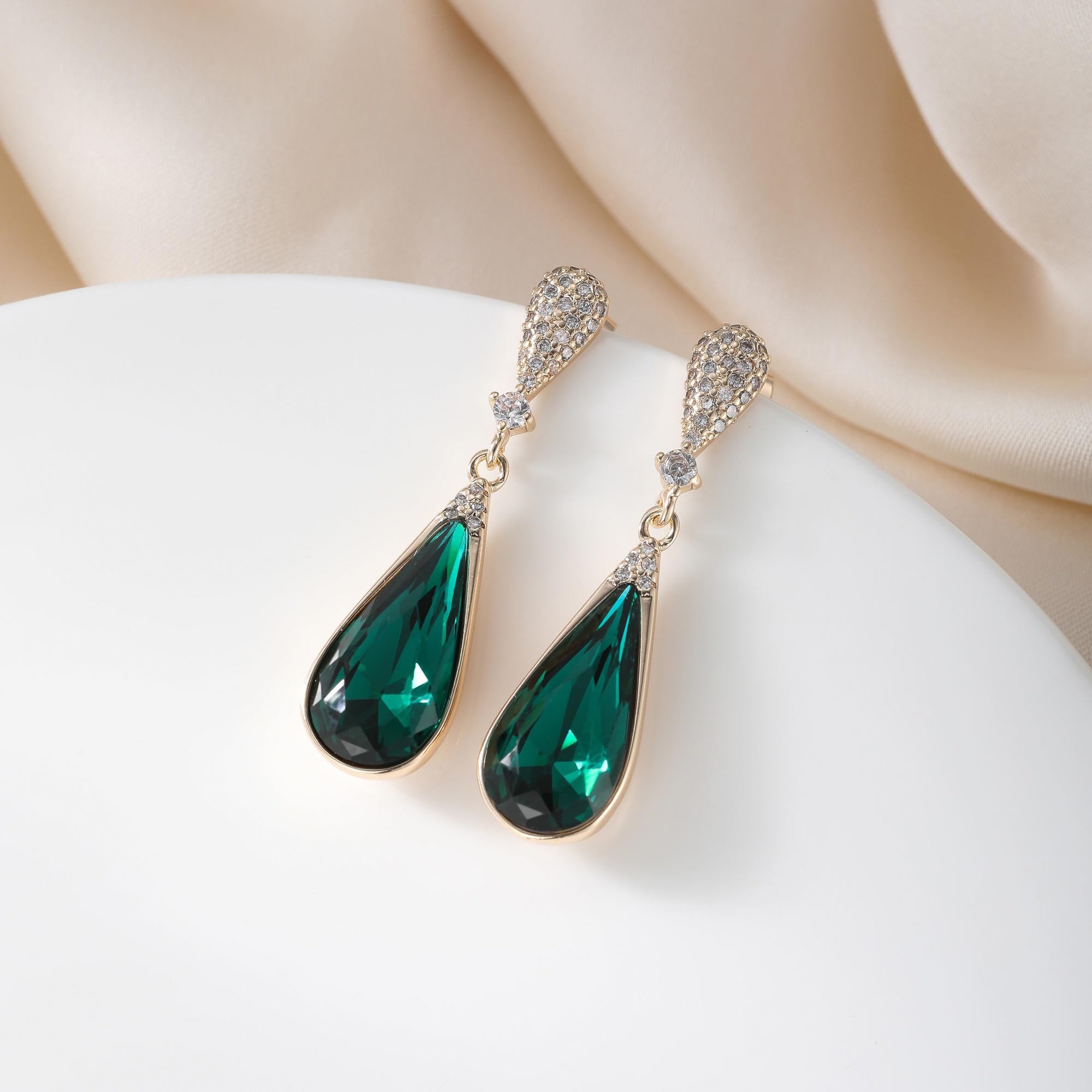 Austrian Crystal Teardrop Dangle Drop Earrings for Women 14K Gold Plated Hypoallergenic Jewelry Gift