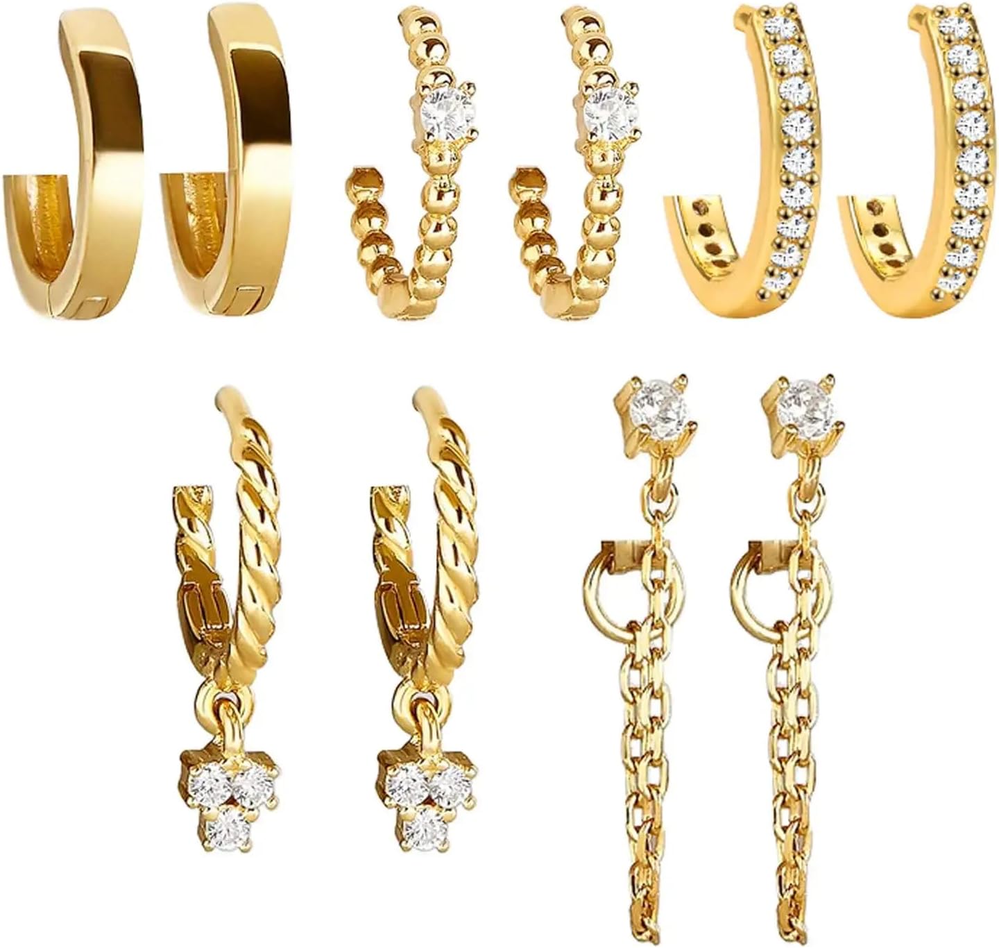 5 Pair Women's Gold Earrings Set, Women's Personalized Hoop Earrings Set