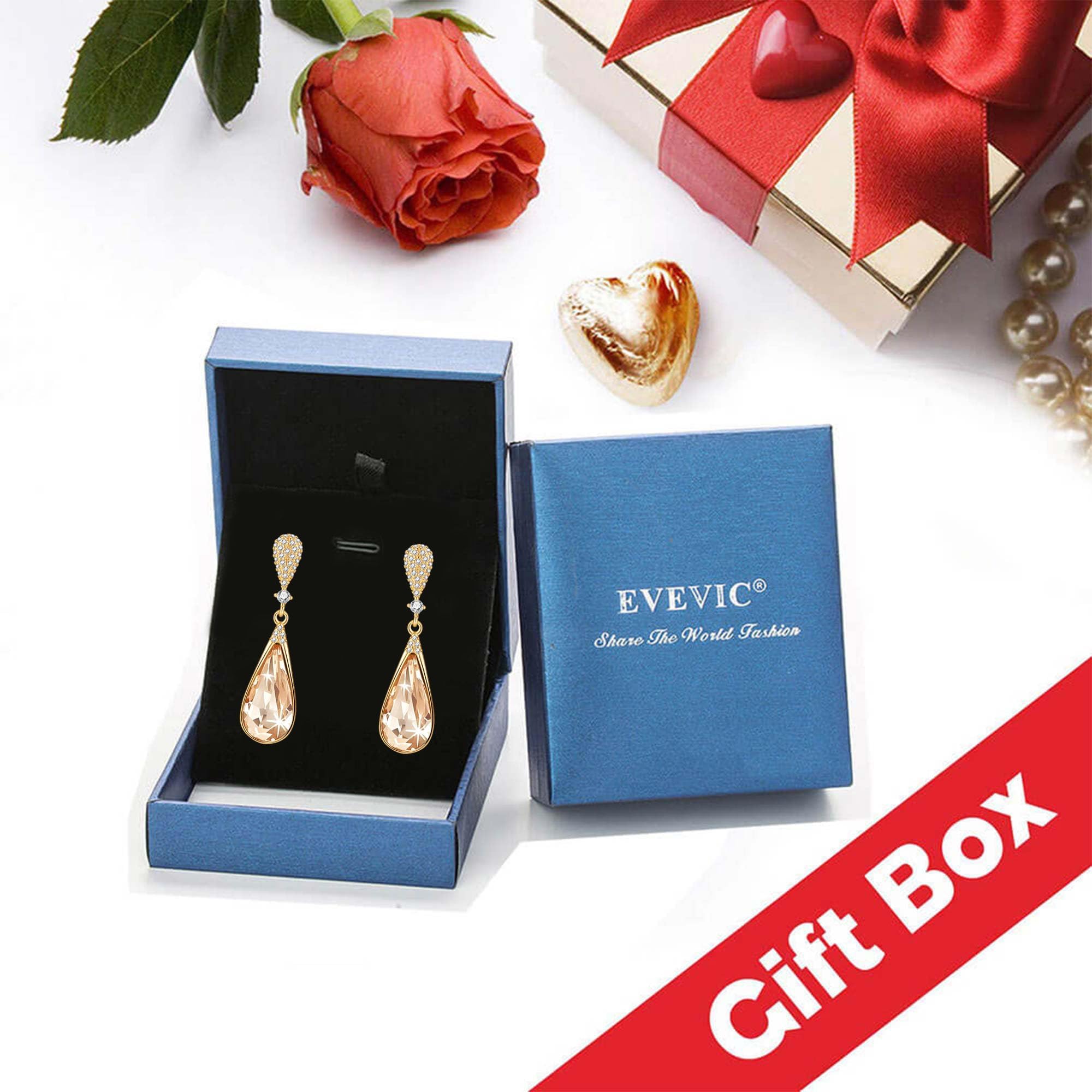 Austrian Crystal Teardrop Dangle Drop Earrings for Women 14K Gold Plated Hypoallergenic Jewelry Gift
