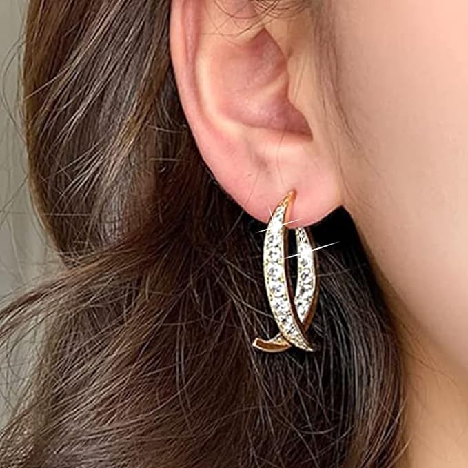 Cross Curved Earrings Zircon Curved Ear Cuffs Earrings Curved Stick Front Back Linear Drop Earrings for Women