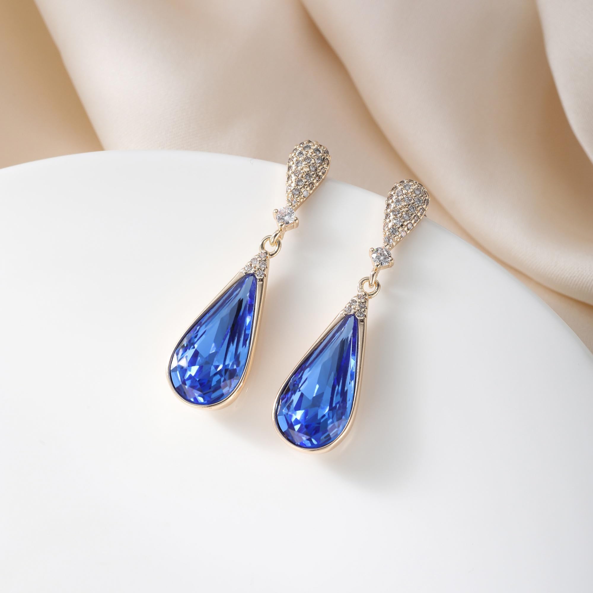 Austrian Crystal Teardrop Dangle Drop Earrings for Women 14K Gold Plated Hypoallergenic Jewelry Gift