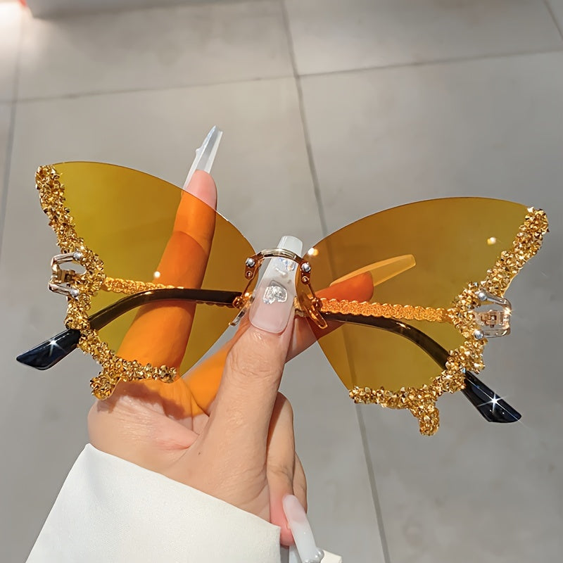 Glitzy Anti-Reflective Butterfly Sunglasses with Gradient Rhinestone - Versatile Outdoor & Party Wear