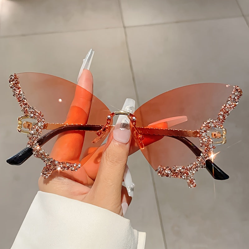 Glitzy Anti-Reflective Butterfly Sunglasses with Gradient Rhinestone - Versatile Outdoor & Party Wear