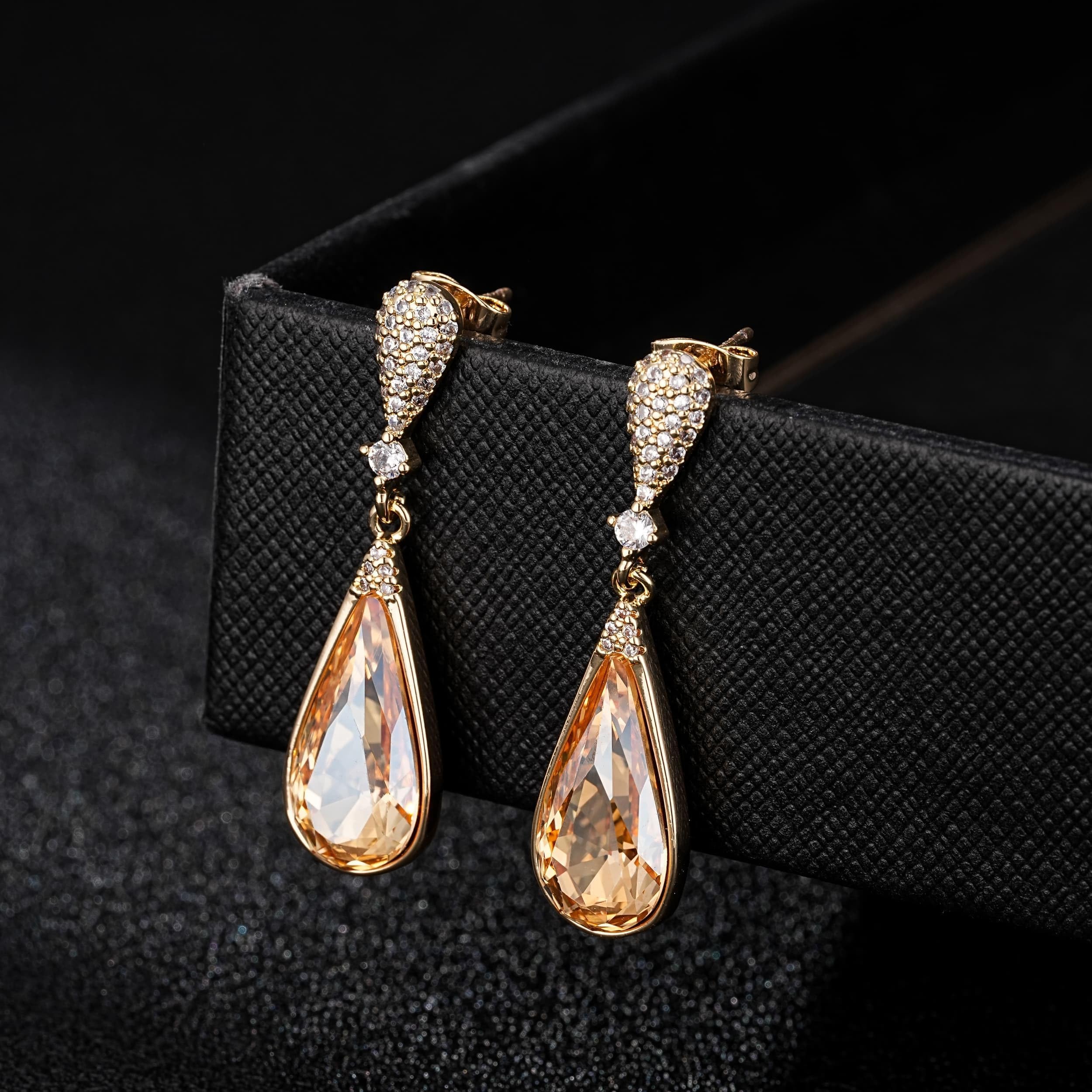 Austrian Crystal Teardrop Dangle Drop Earrings for Women 14K Gold Plated Hypoallergenic Jewelry Gift