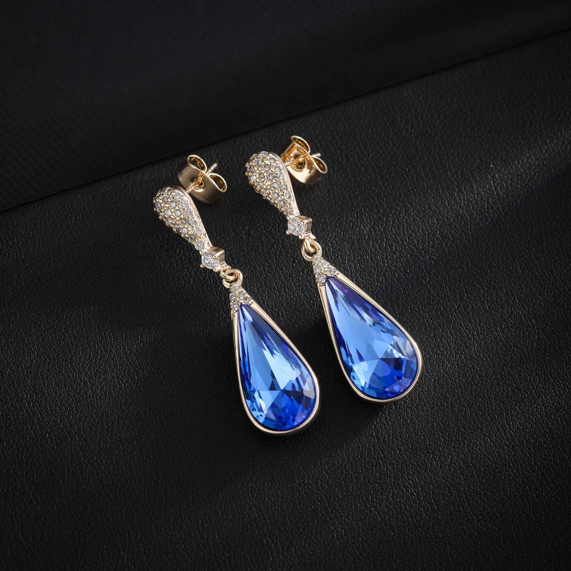 Austrian Crystal Teardrop Dangle Drop Earrings for Women 14K Gold Plated Hypoallergenic Jewelry Gift